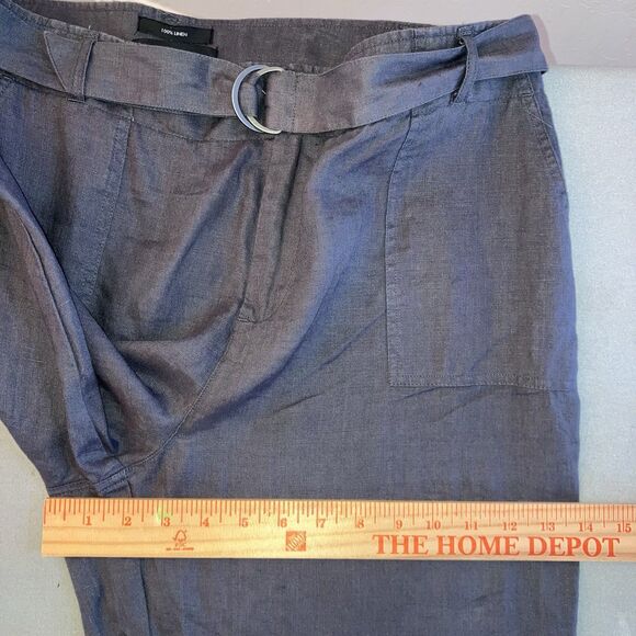 TAHARI size 14 100% Linen Wide Leg Dress Pants Taupe-Gray Belt Flowy - Picture 6 of 8